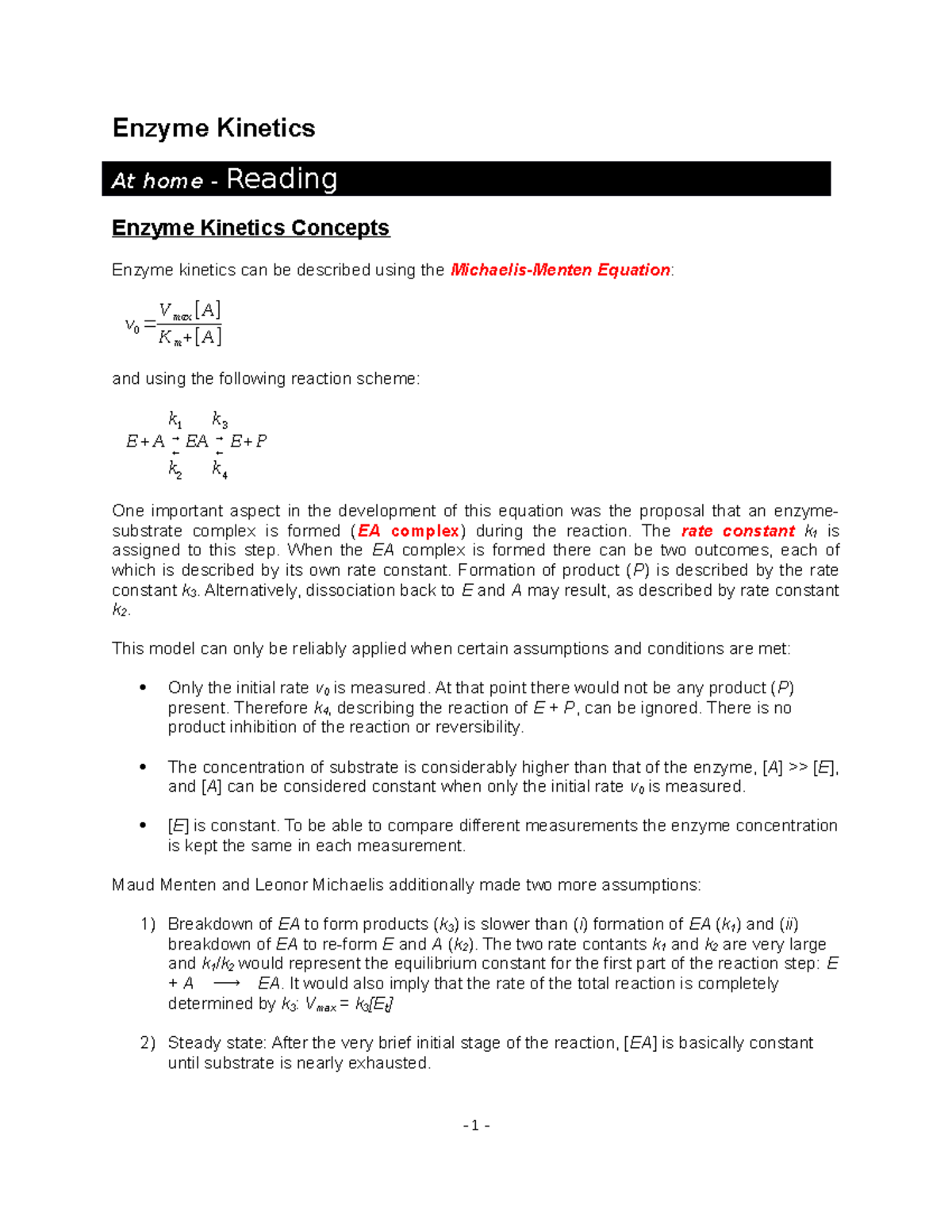 05 Enzyme Kinetics - Final Worksheet and Analysis - Studocu