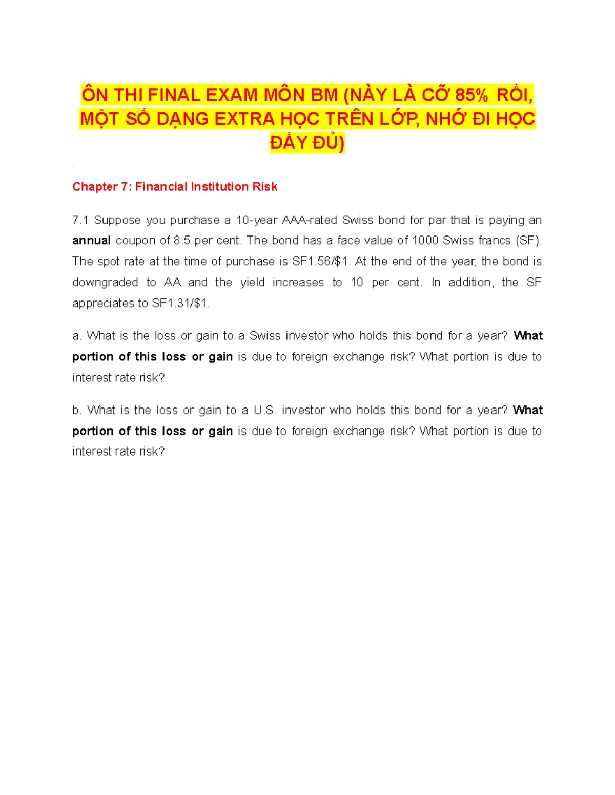 Solutions for Questions and Problems: Chapter 7 - Interest Rate Risk  Analysis - Studocu