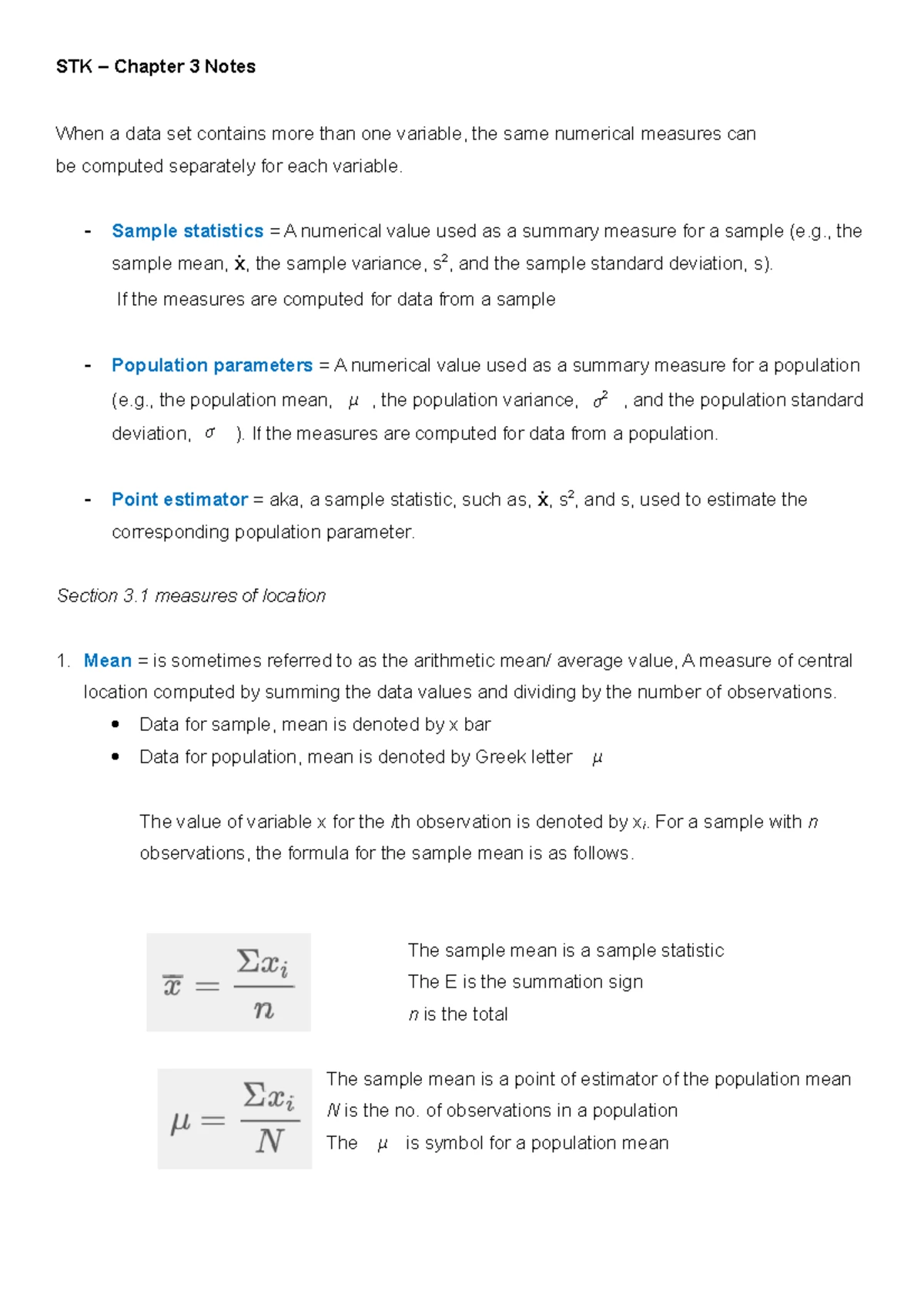 STK 110 Study Notes - Comprehensive Chapter Summaries and Key Formulas ...