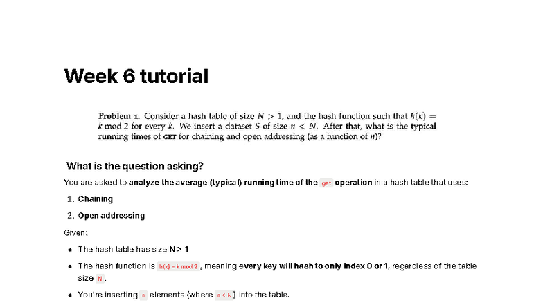 Week 6 Tutorial: Analyzing Hash Table Get Operation Efficiency - Studocu