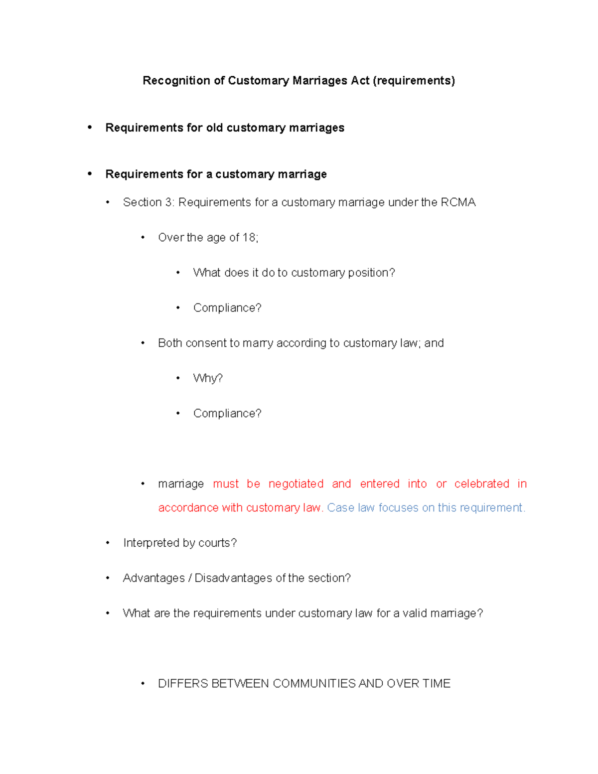 RCMA 13.3 & 13.4: Requirements for Customary Marriages - Studocu