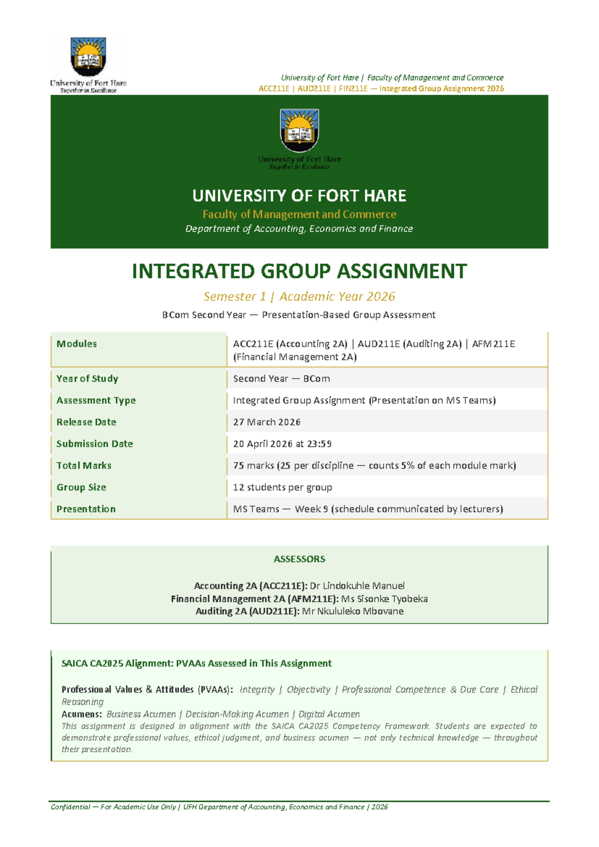 Integrated Group Assignment ACC211E AUD211E FIN211E 2026 Overview - Studocu