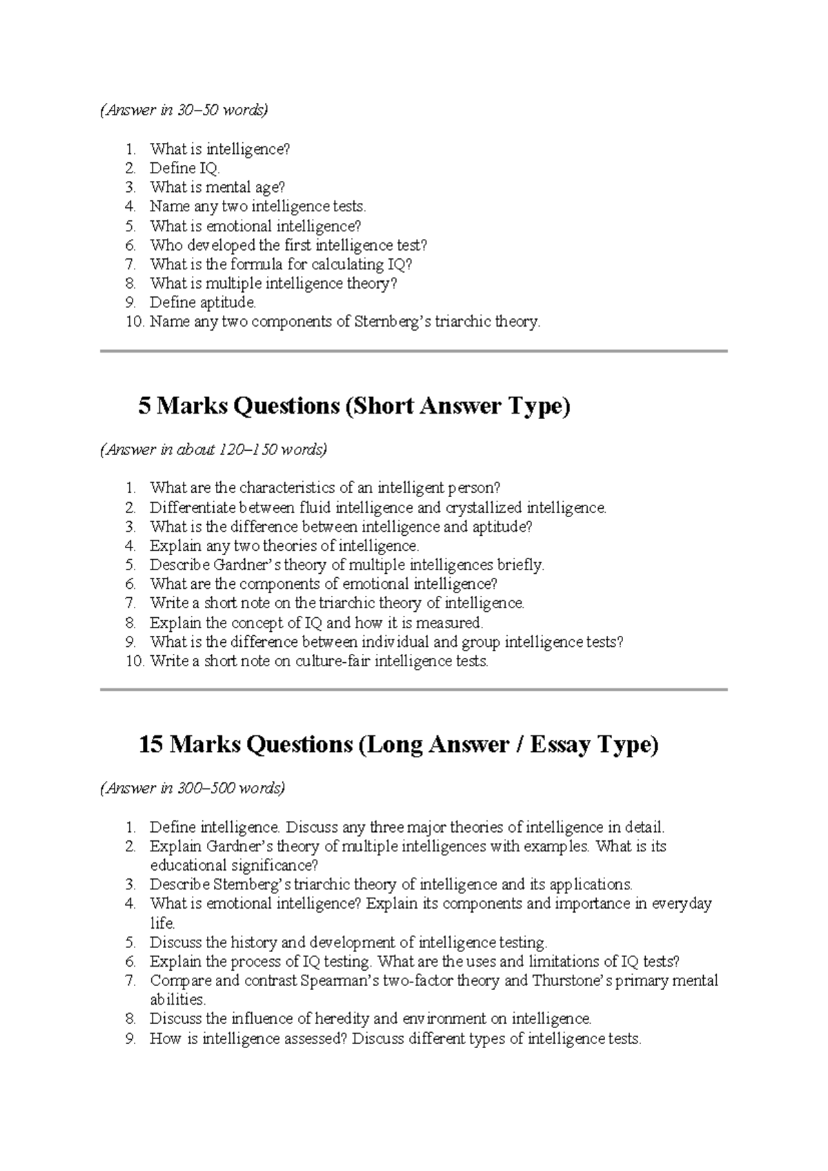 Intelligence (PSY101) - Comprehensive Study Notes on Theories & Tests ...
