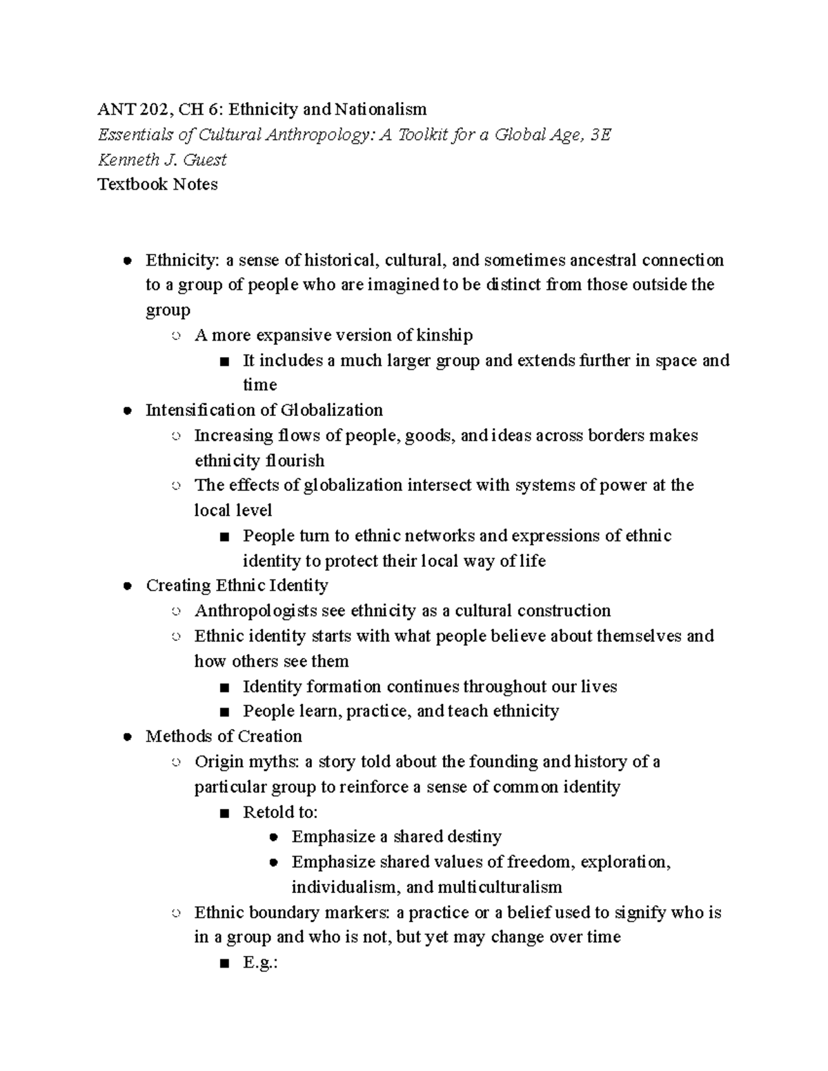 ANT 202, Chapter 6: Ethnicity and Nationalism Overview and Insights ...