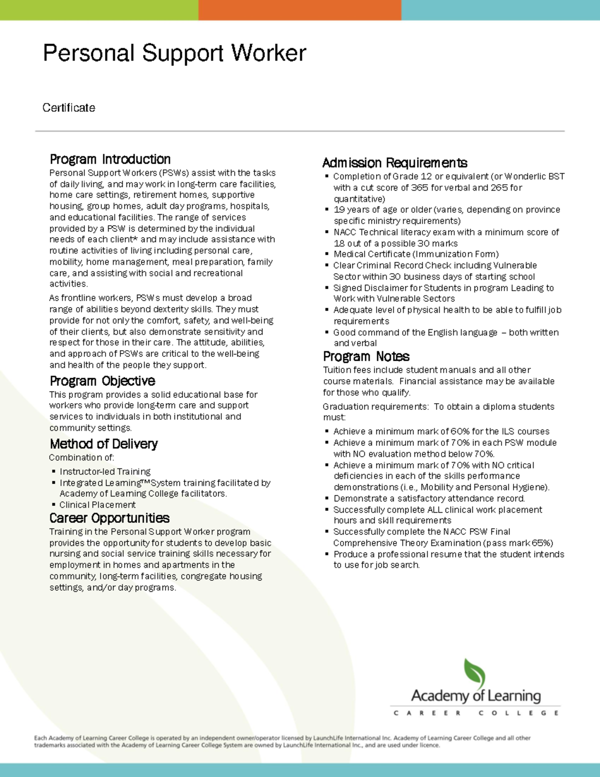 Personal support worker - Certificate Personal Support Worker Program ...