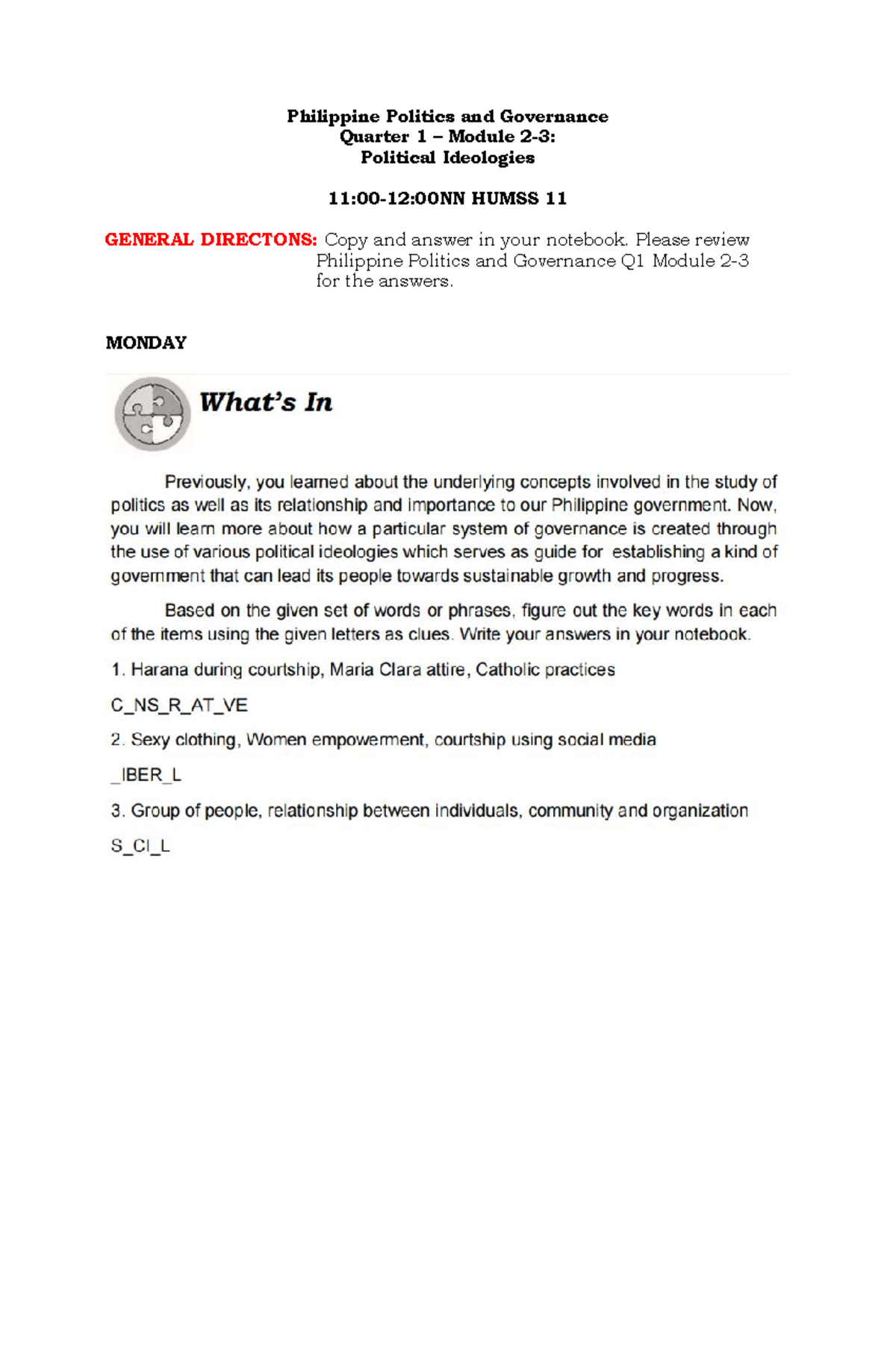 Philippine Politics and Governance Q1M2 - Quarter 1 – Module 2-3 ...