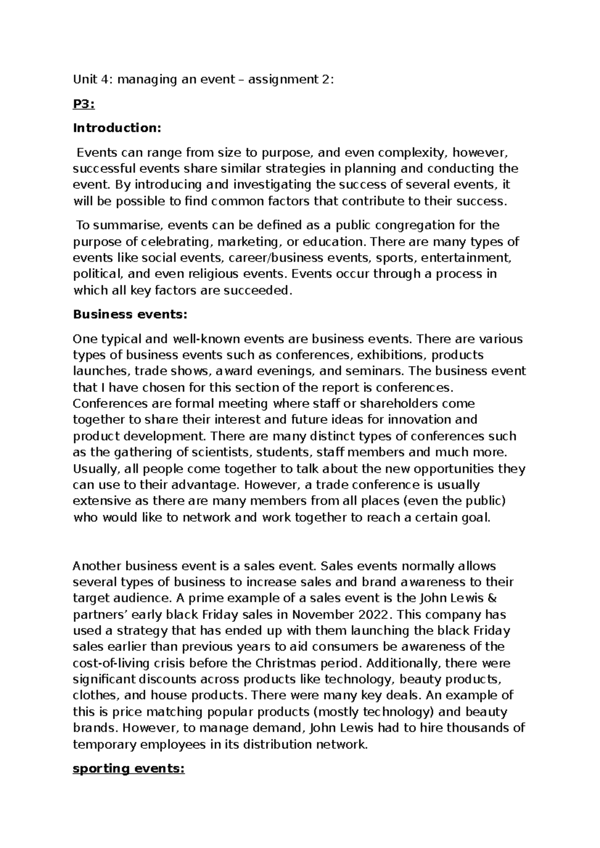 Unit 4: Managing Events - Assignment 2 Final Copy on Bake Sale - Studocu