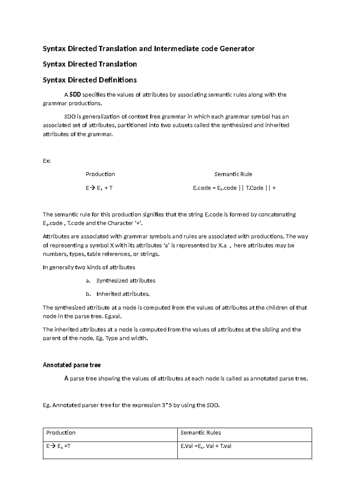 ATCD-UNIT 5 - Syntax Directed Translation & Intermediate Code ...