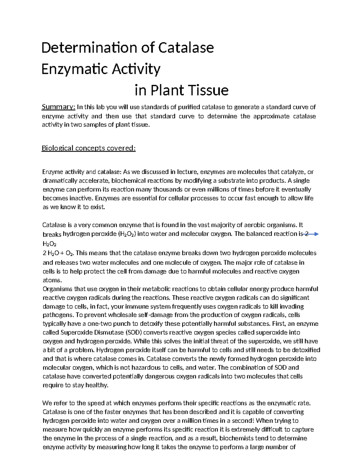 Catalase Activity Lab (BIO 101) - Determining Enzymatic Rates in Plants ...