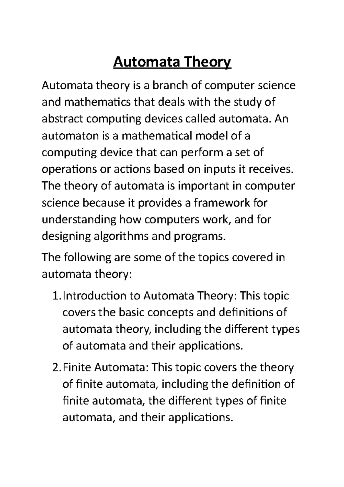 Automata theories part 1 - Automata theories Automata theory is a ...