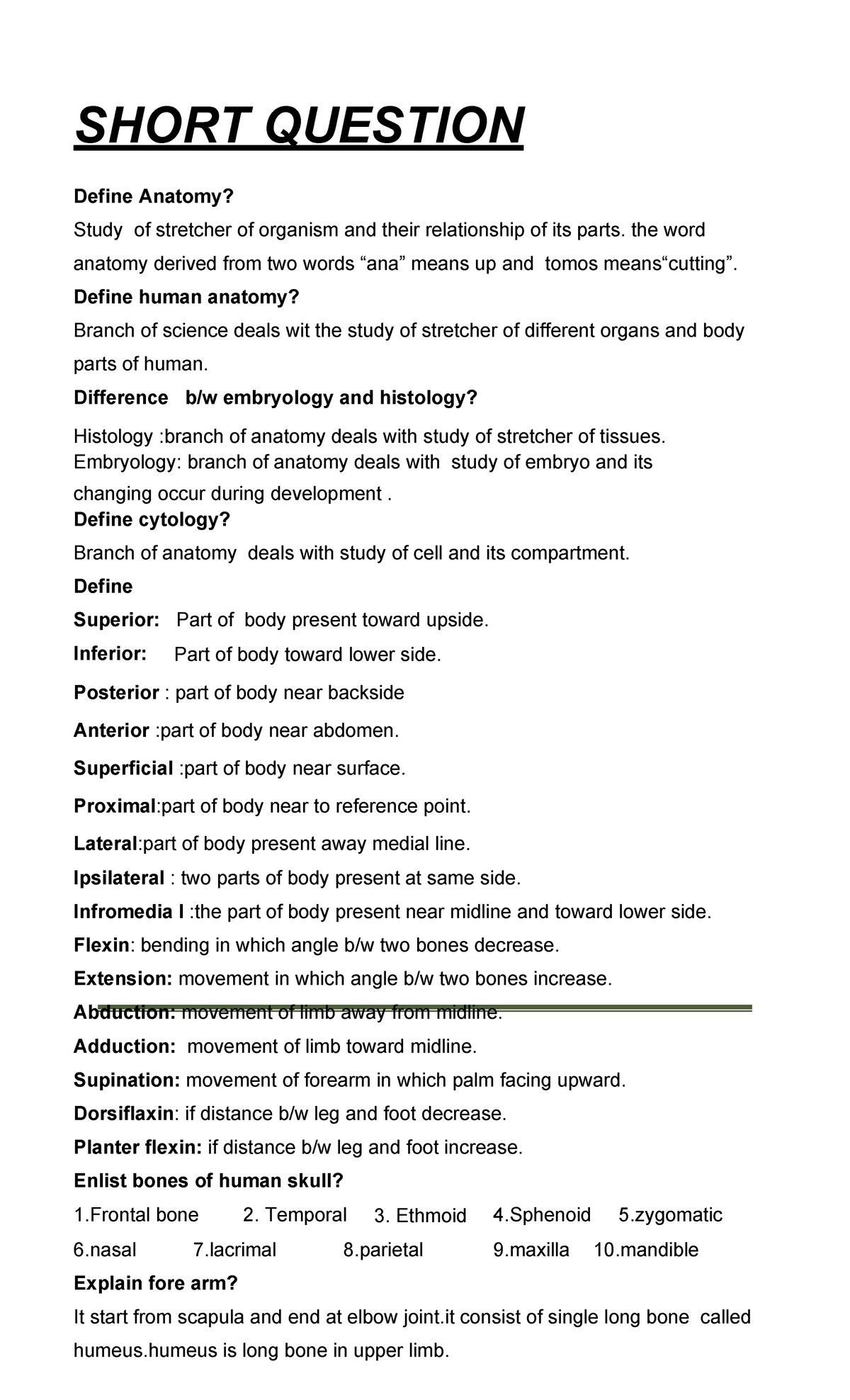 Anatomy Overview: Key Concepts and Definitions for ANAT 101 - Studocu