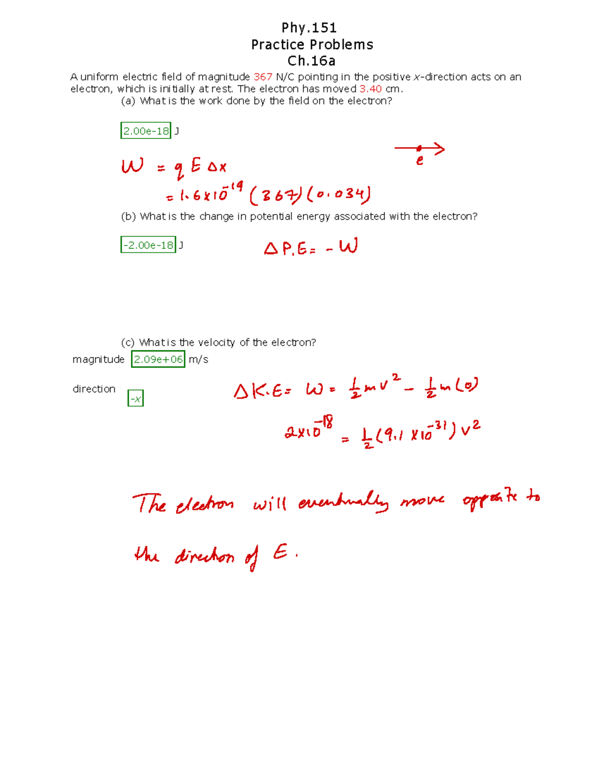 Phy.151 Practice Problems Ch.16a Solutions and Explanations - Studocu