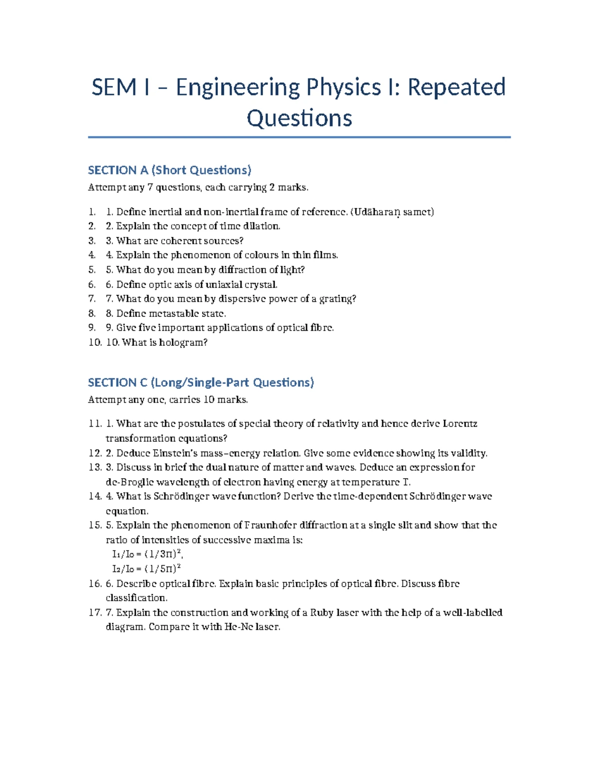 Physics A 2) Relativistic Mechanics: Key Concepts and Solved Questions ...