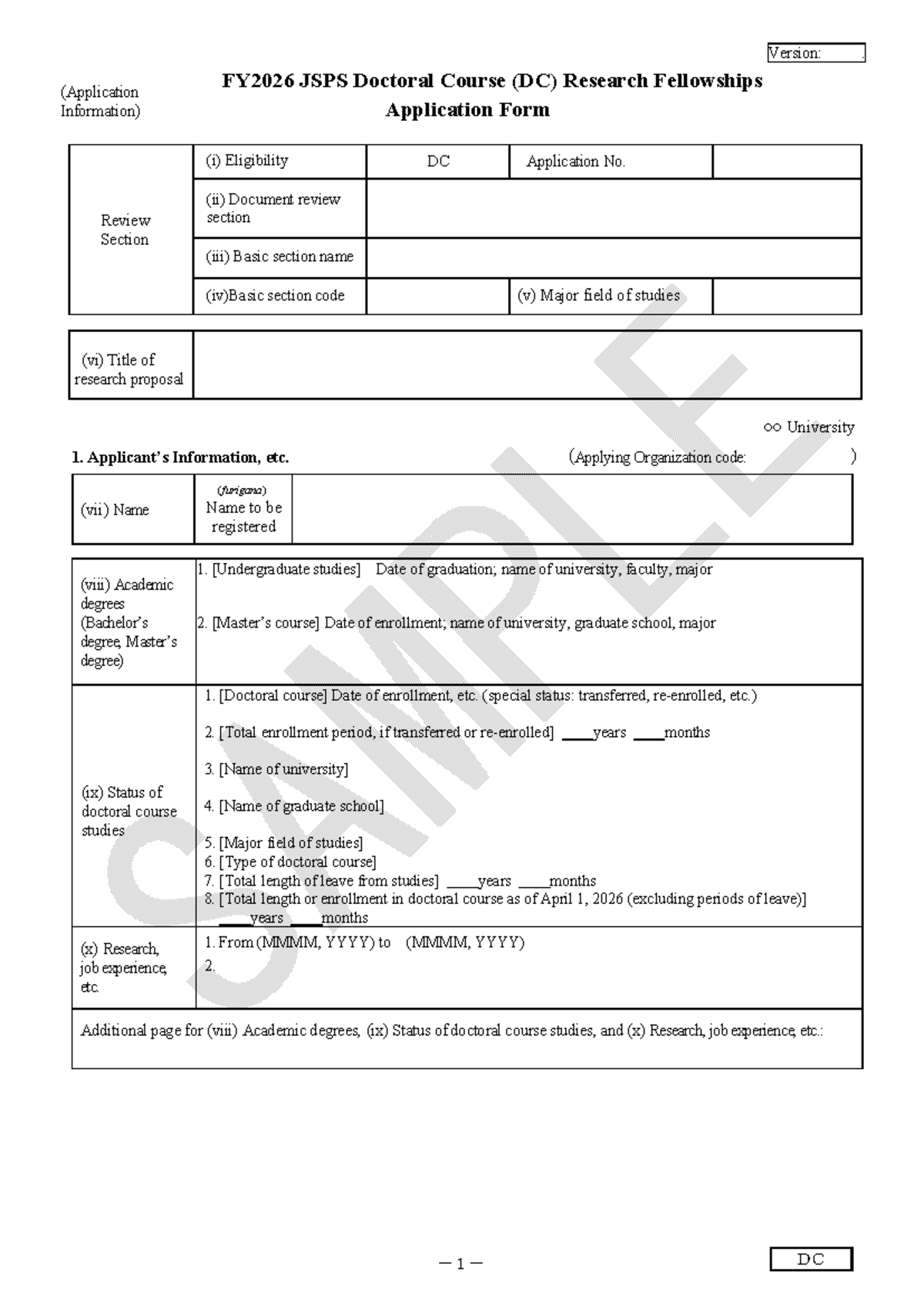 FY2026 JSPS DC Research Fellowships Application Form Guide - Studocu