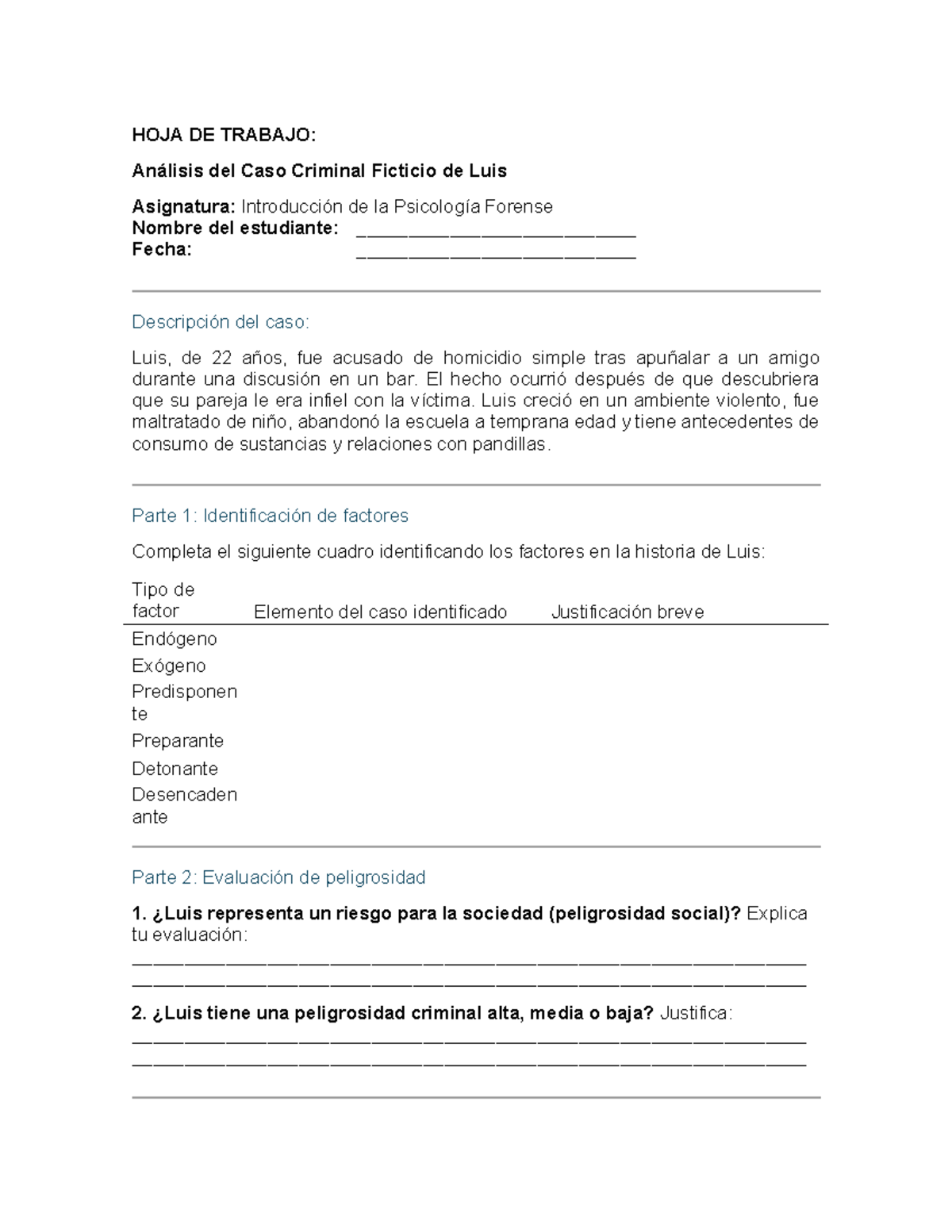 Hoja de Trabajo: Análisis del Caso Criminal Ficticio de Luis ...