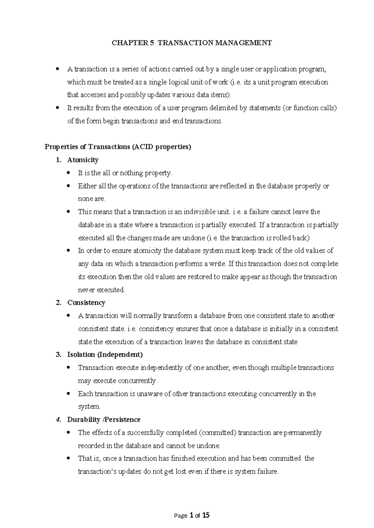 CHAPTER 5-8: Transaction Management, Distributed Databases, Security ...