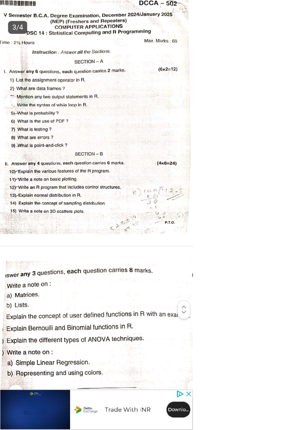 502 B.C.A. V Sem Exam: Statistical Computing & R Programming Notes ...