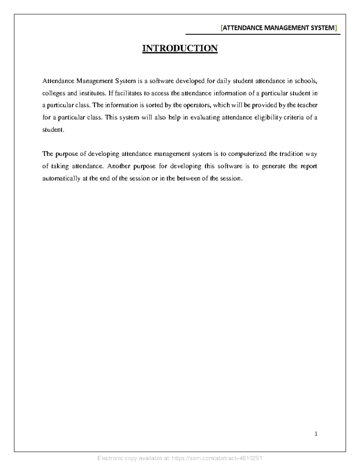 Attendance Management System Project - Analysis and Design Guide - Studocu
