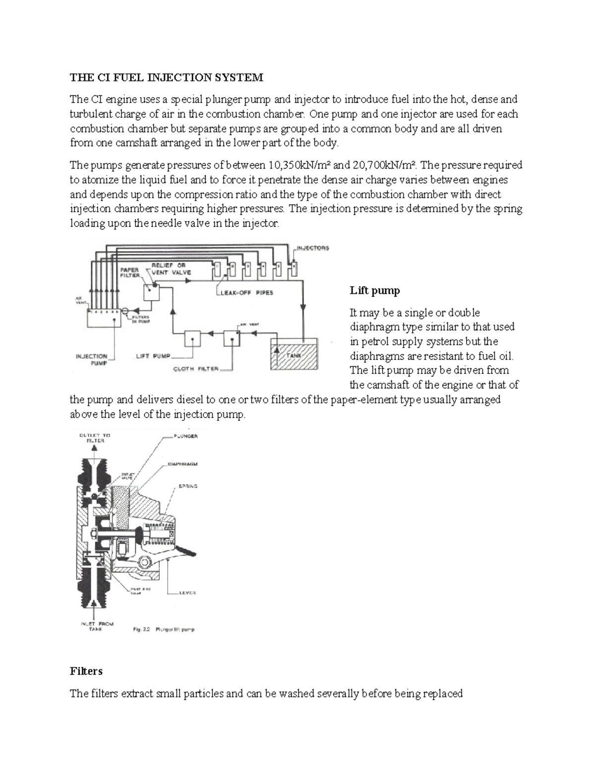 CI Fuel Injection System - Summary Notes for ME 101 - Studocu