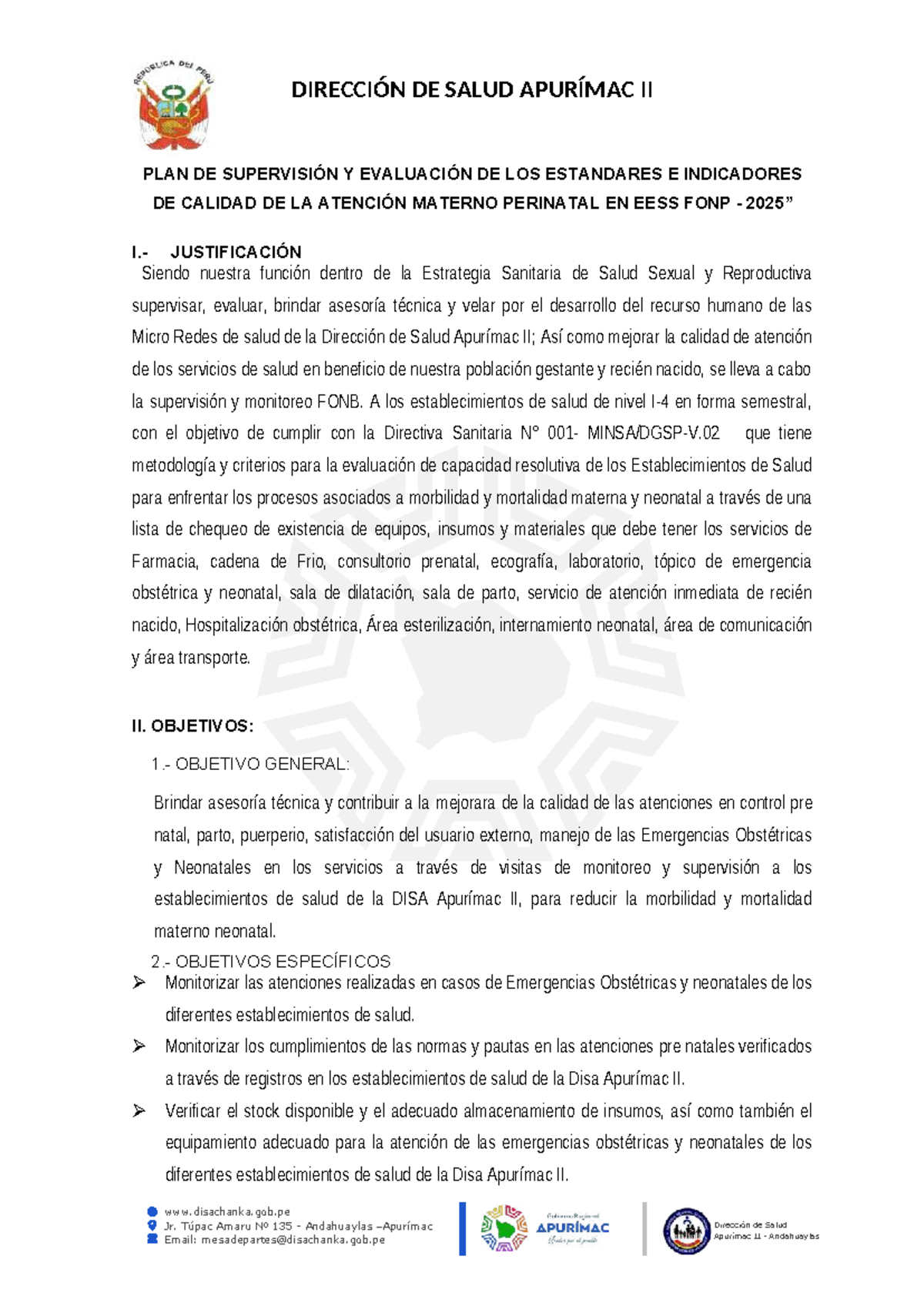 Plan de Supervisión y Evaluación de Calidad Materno Perinatal FONP 2025 ...