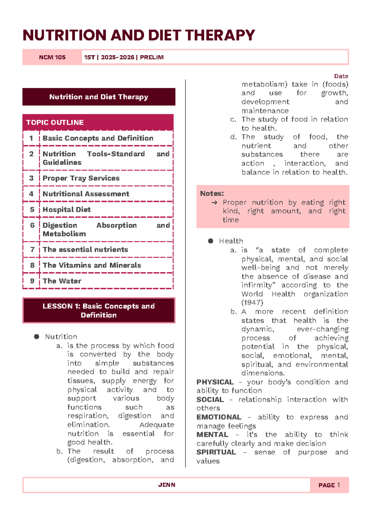 Nutrition and Diet Therapy Overview NCM 105 1st Prelim Notes Studocu Nutrition and Diet Therapy Overview NCM 105 1st Prelim Notes Studocu