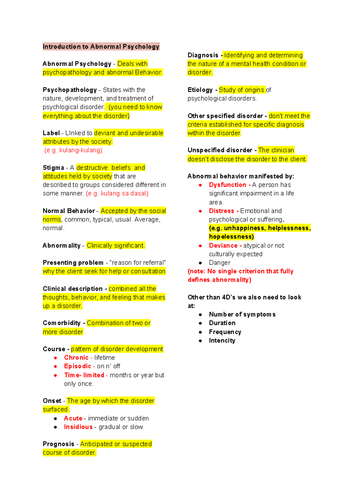 Ab Psy L1-2: Comprehensive Review of Abnormal Psychology Concepts - Studocu