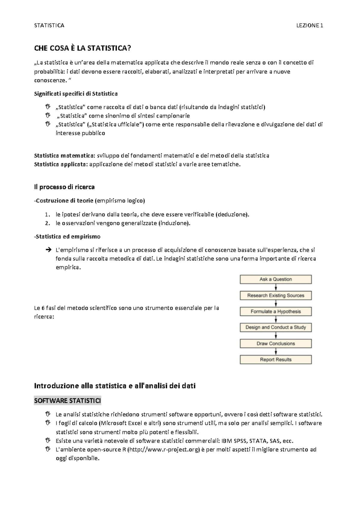 Introduzione alla Statistica - Capitolo 1 - Corso di Statistica - Studocu