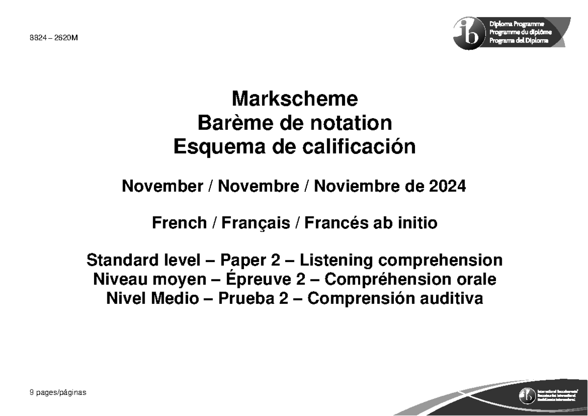 French ab initio SL Listening Comprehension Markscheme Nov 2024 - Studocu