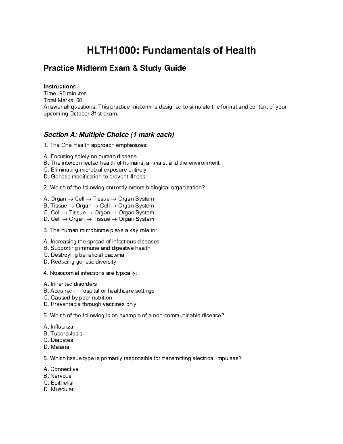 HLTH1000 Midterm Exam Study Guide: Health Practice Fundamentals - Studocu