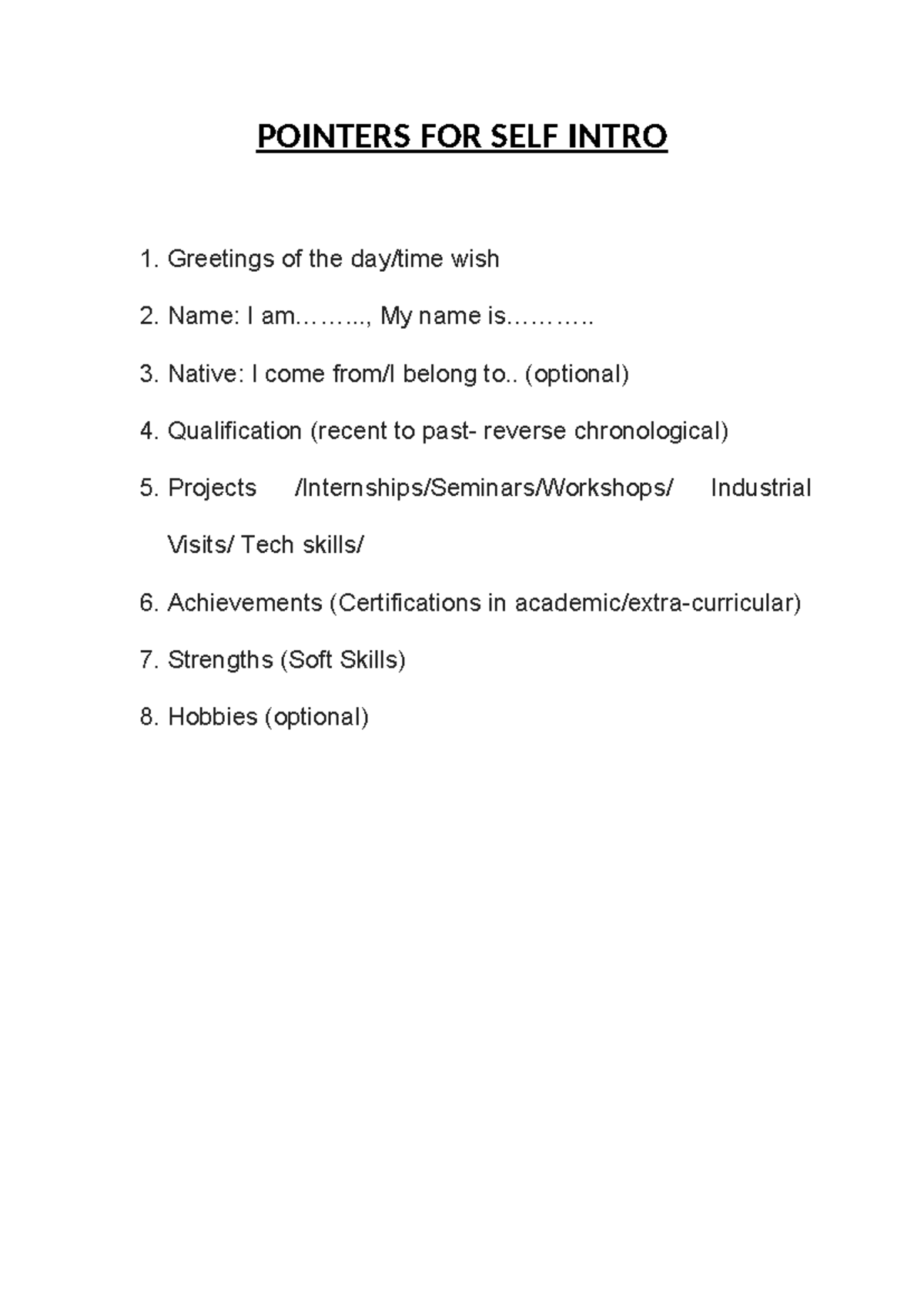 PI SI Tips: Self-Introduction Guide for Effective Presentations - Studocu