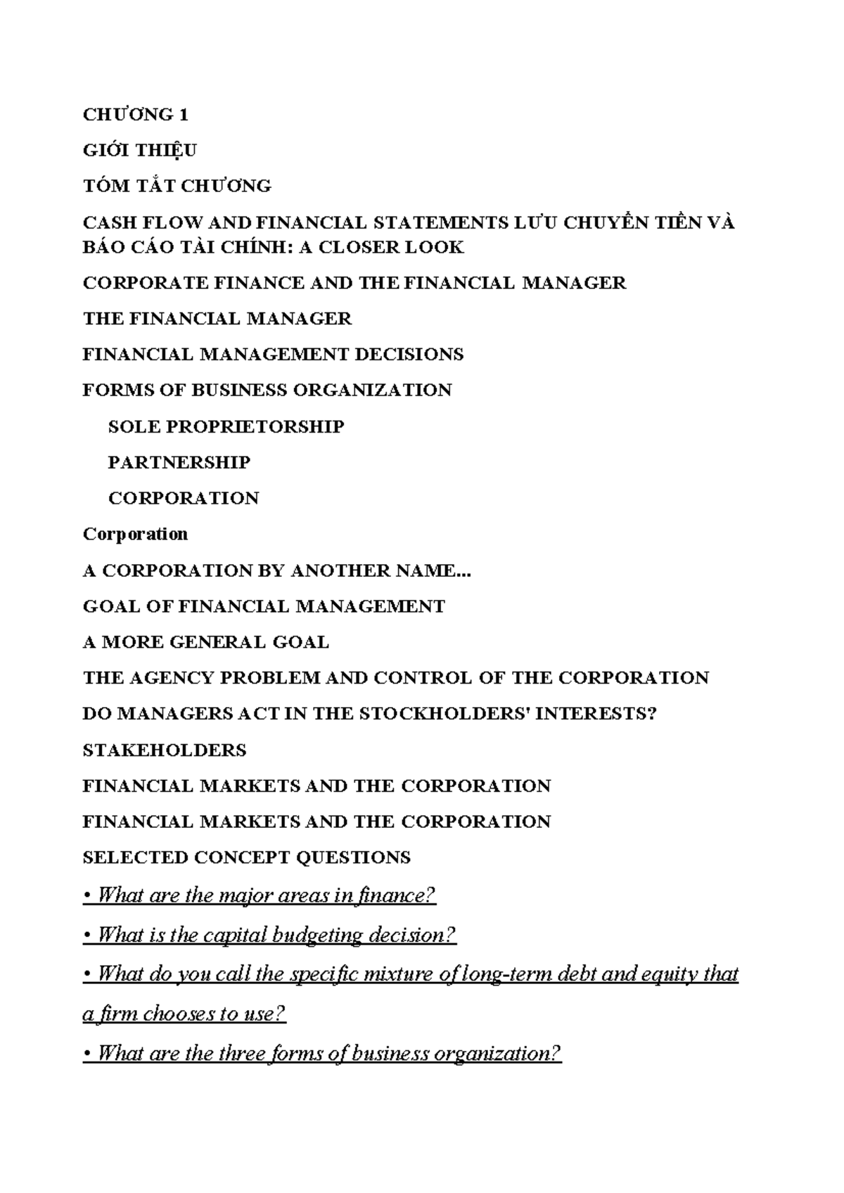 TCDN Chapter 1 - Introduction to Corporate Finance and Business ...