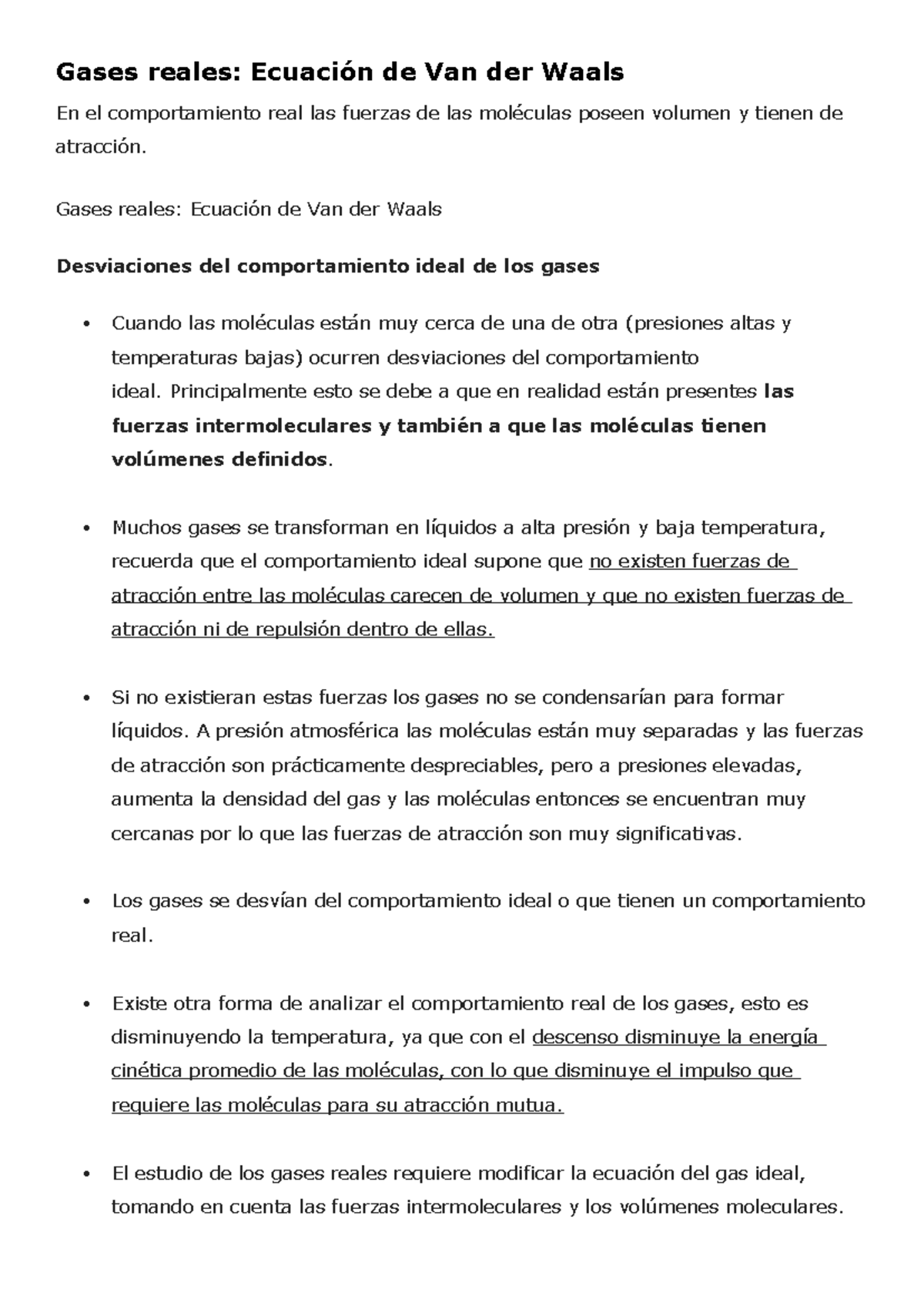 Capítulo II: Propiedades de los Gases Reales y Ecuación de Van der ...