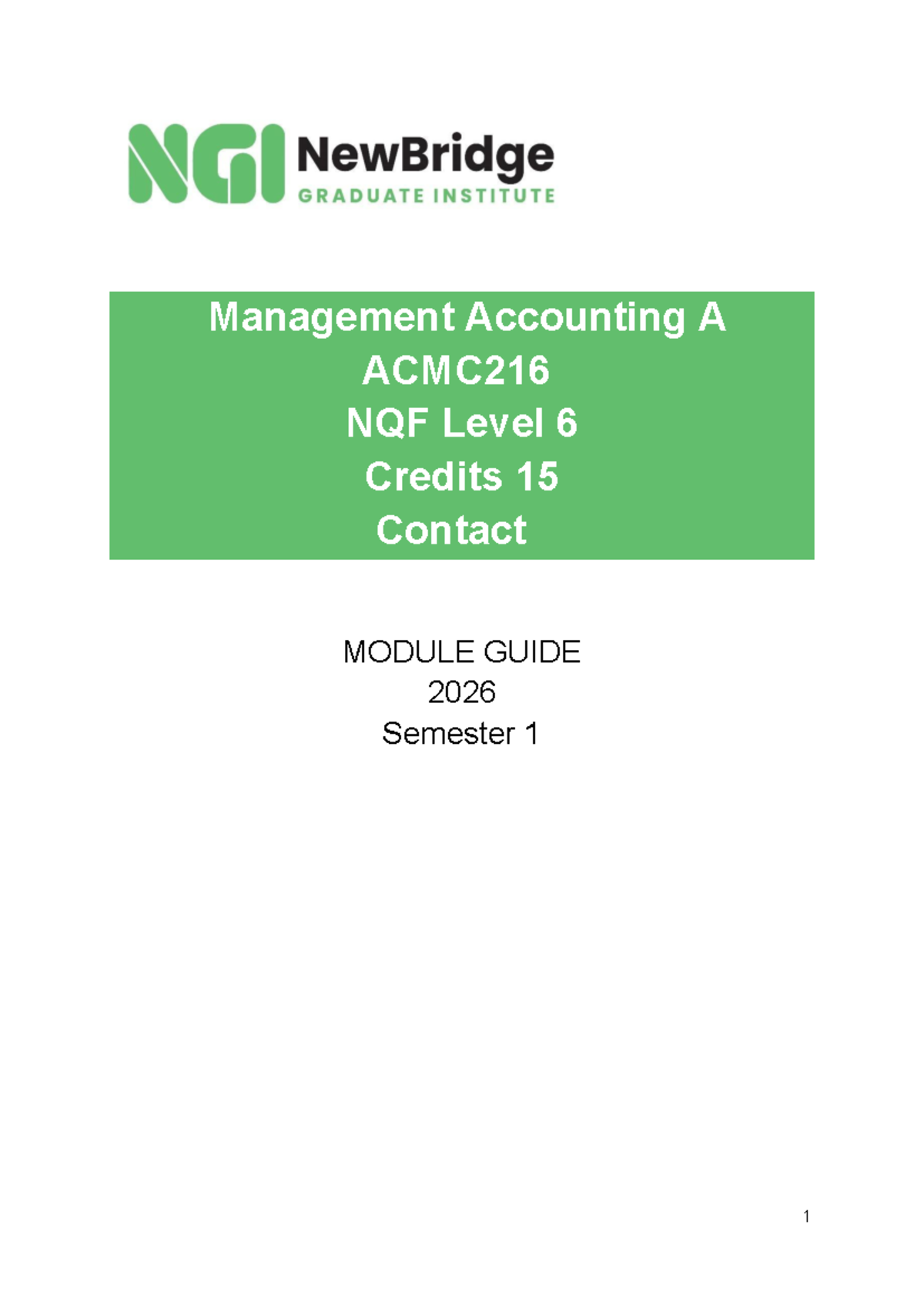ACMC216 Management Accounting A Module Guide 2026 Semester 1 - Studocu