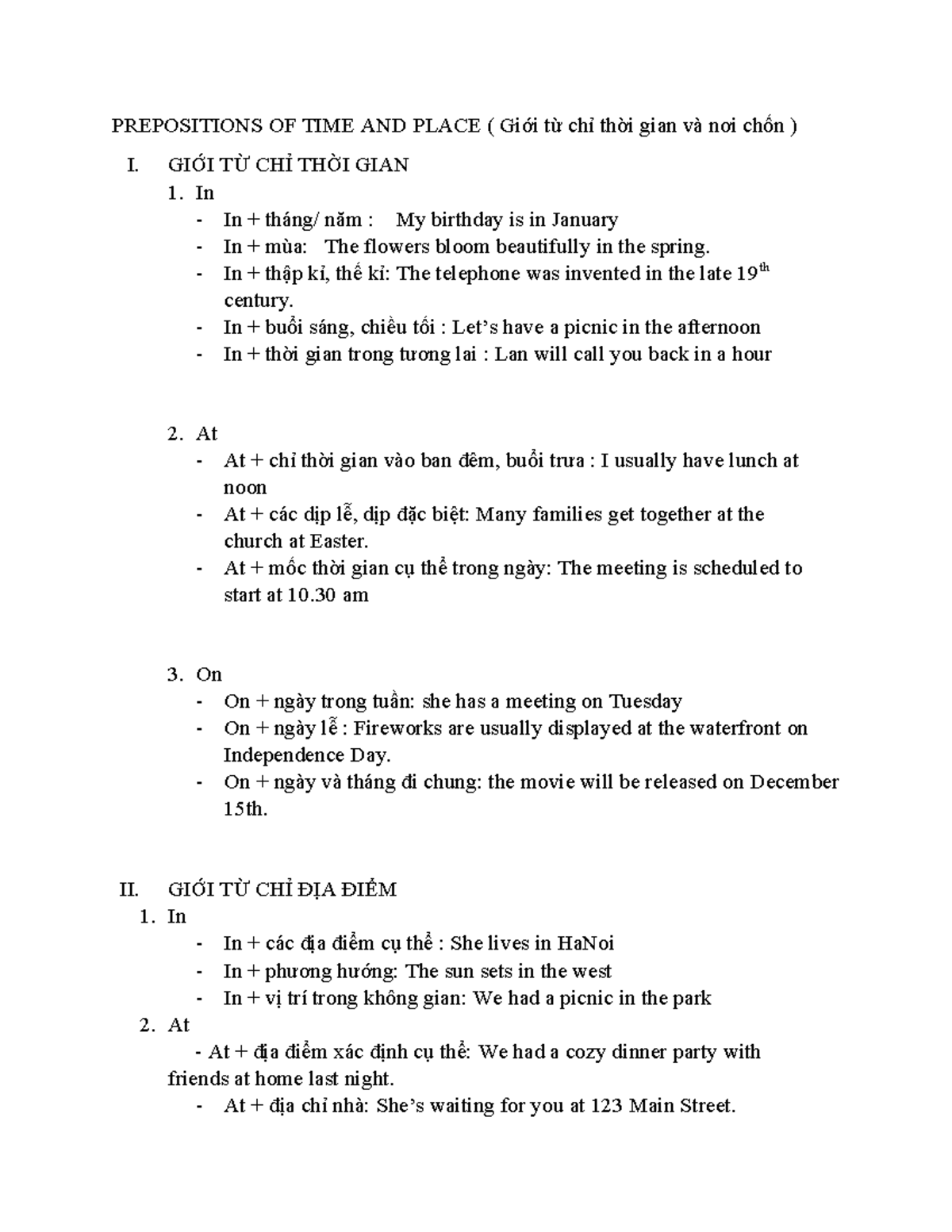 Prepositions of Time and Place: Overview and Exercises (ENG 101) - Studocu