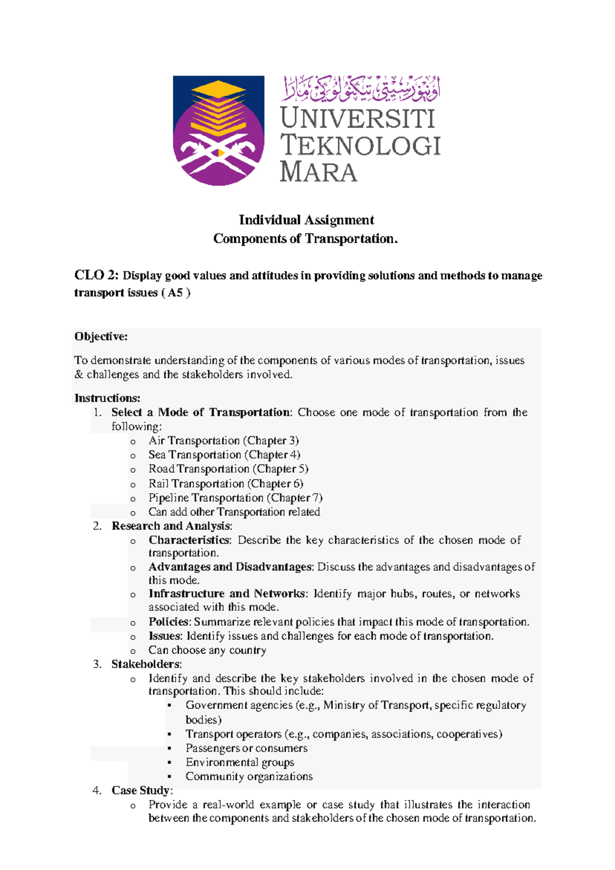 TPT251 Individual Assignment: Analyzing Transportation Modes and ...