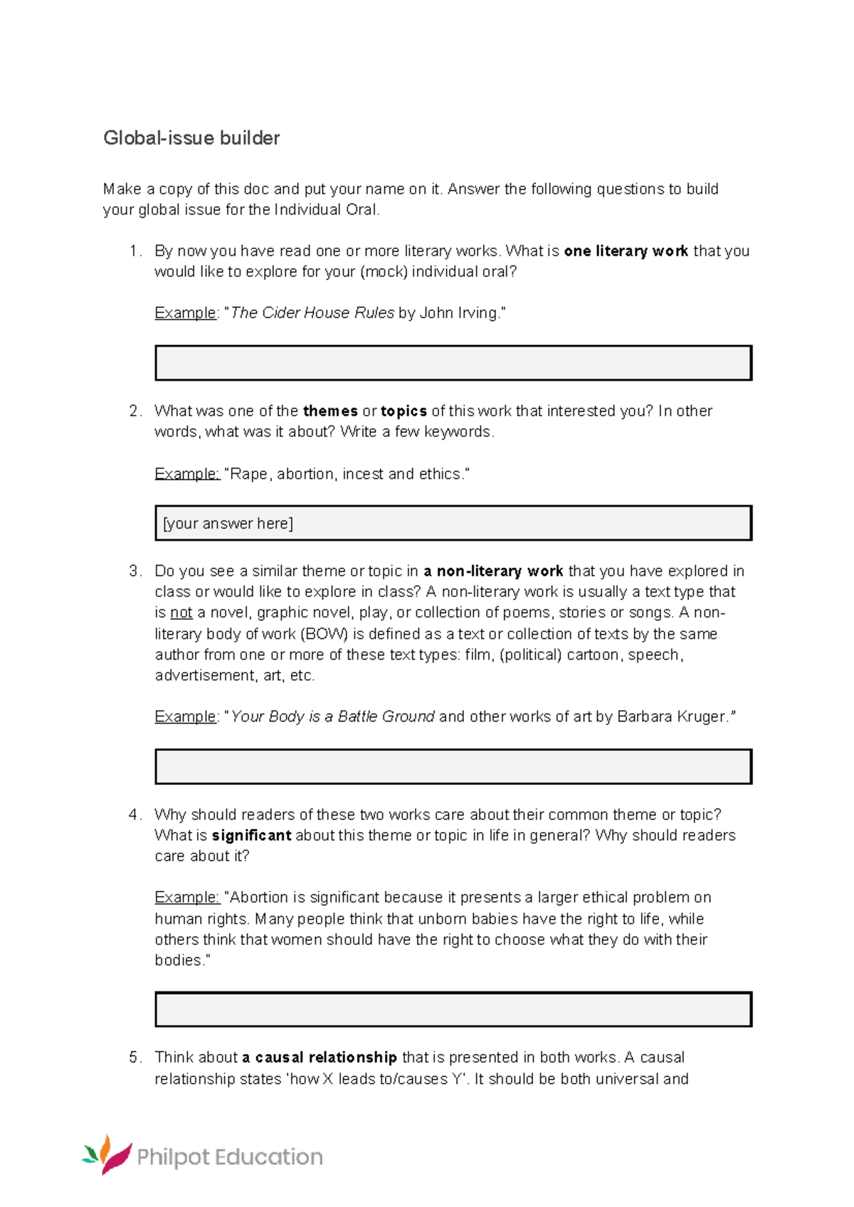 Global Issue Builder for Individual Oral - IB English A - Studocu