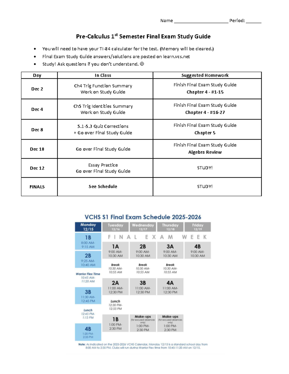 [2025] Pre Calc S1 Final Exam Study Guide and Solutions - Studocu