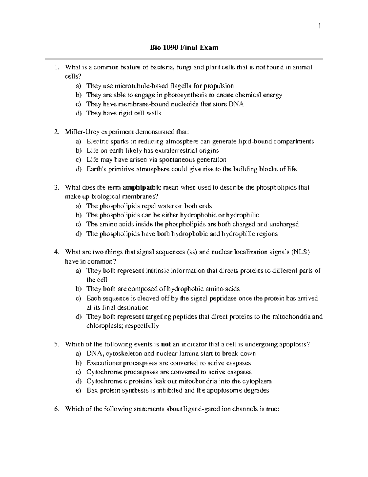 BIOL 1090 Final Exam Practice Questions and Answers - Studocu