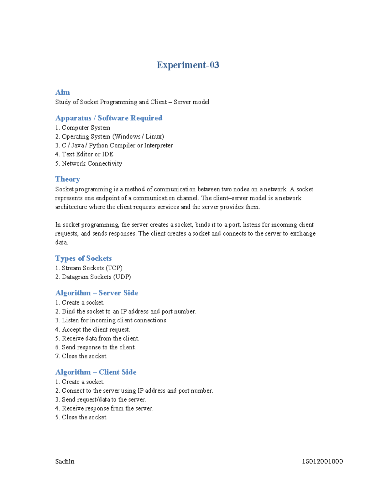 Computer Network Lab E-03: Socket Programming & Client-Server Model ...