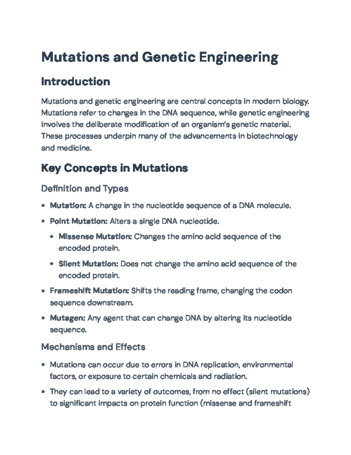 Mutations and Genetic Engineering Overview: Concepts and Applications ...