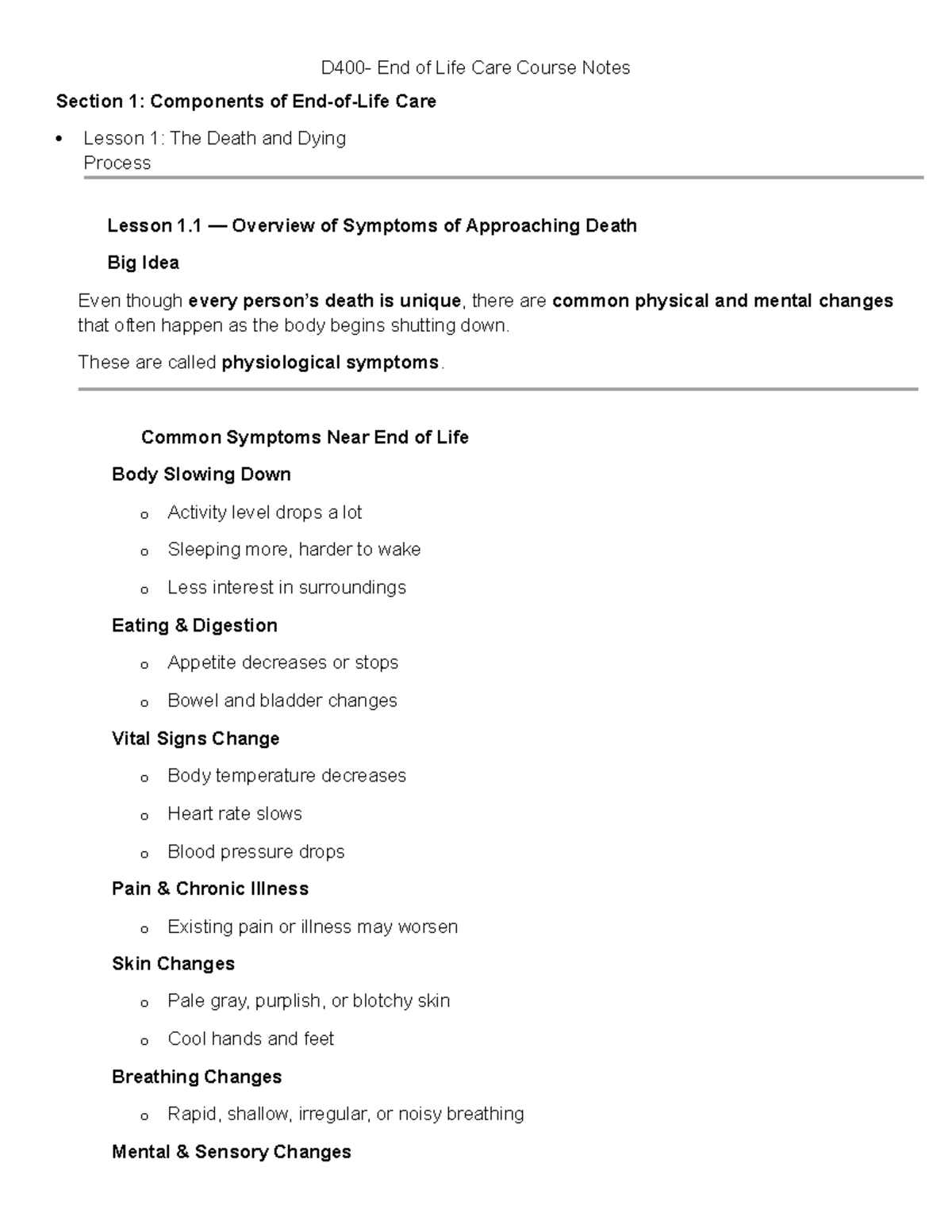 End of Life Care Course Notes: D400 Lesson 1 - The Death and Dying ...