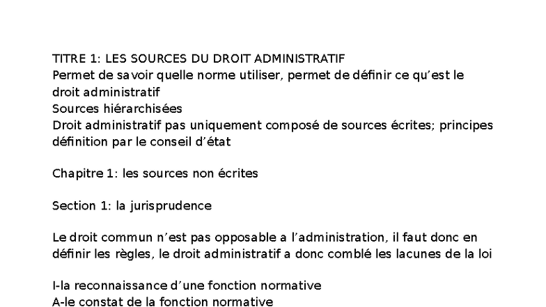 Chapitre 1: Les Sources du Droit Administratif - TITRE 1 - Studocu