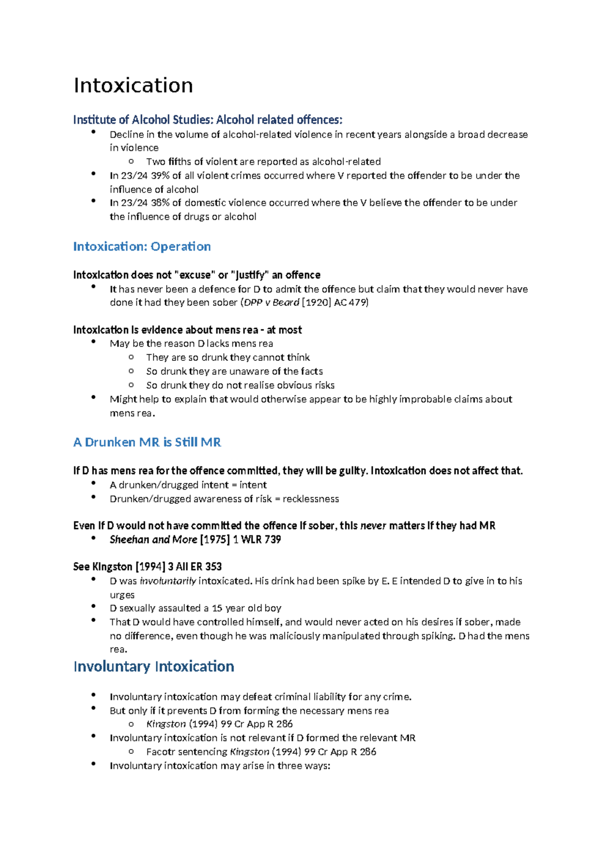 Intoxication and Criminal Liability: Understanding Mens Rea in Law ...