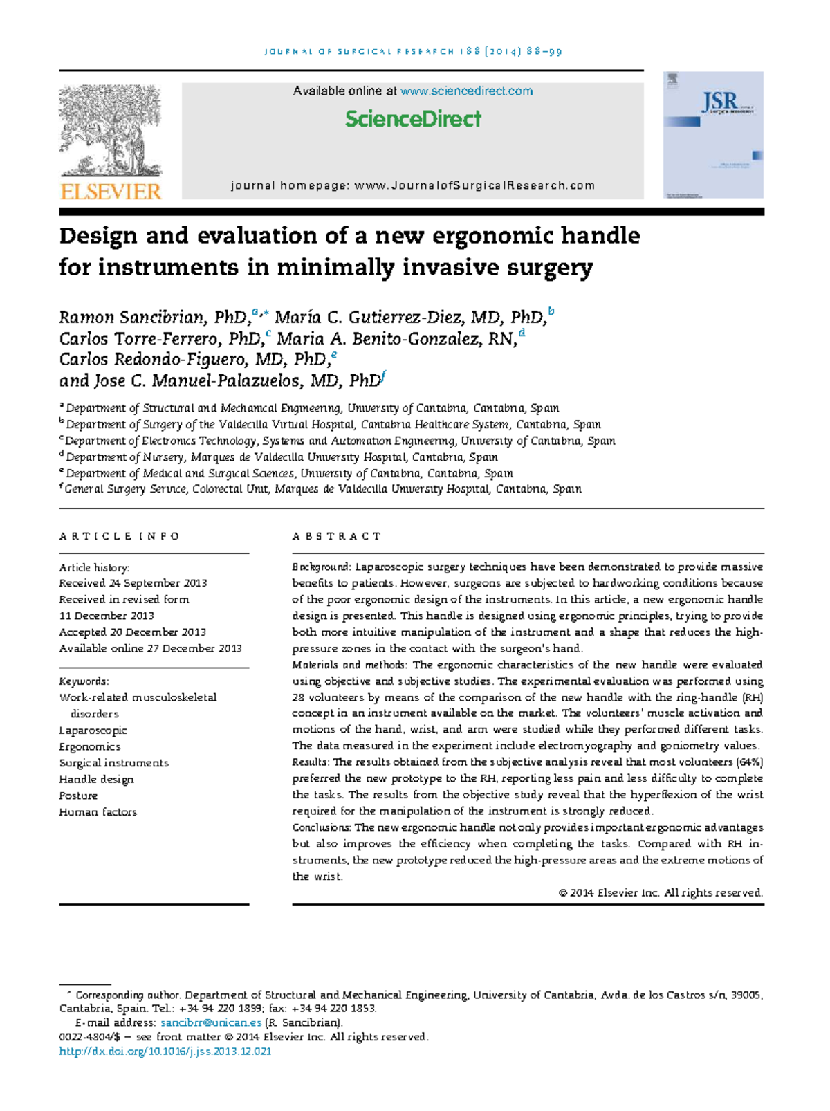 Design and Evaluation of an Ergonomic Handle for Laparoscopic ...