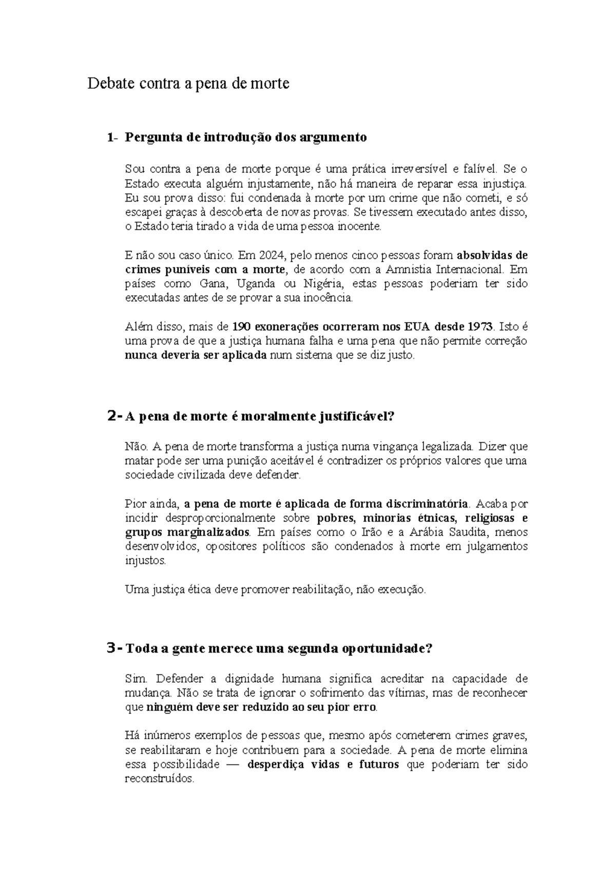 Debate: Argumentos Contra a Pena de Morte e suas Implicações Éticas ...