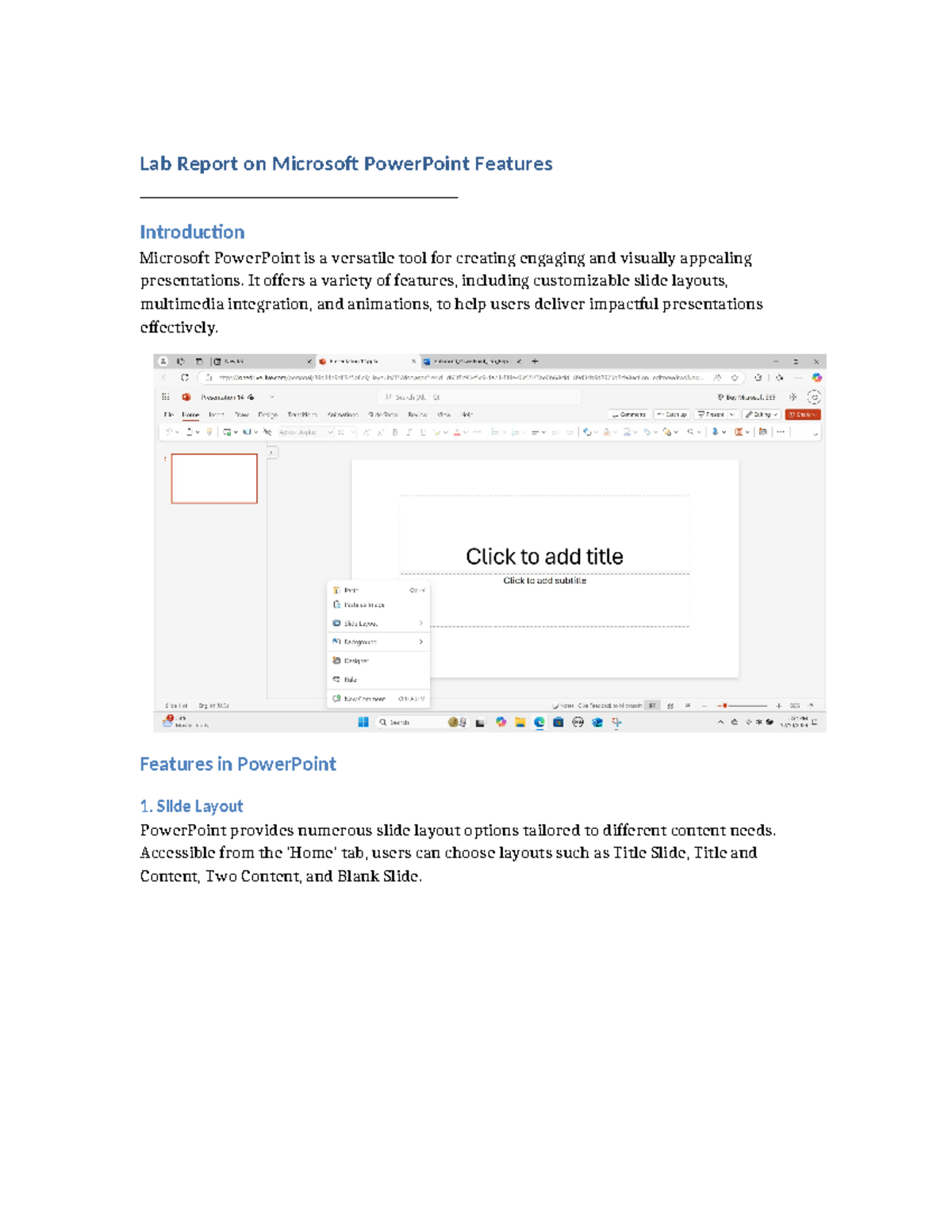 Lab Report on MS PowerPoint Features and Functionalities - Studeersnel