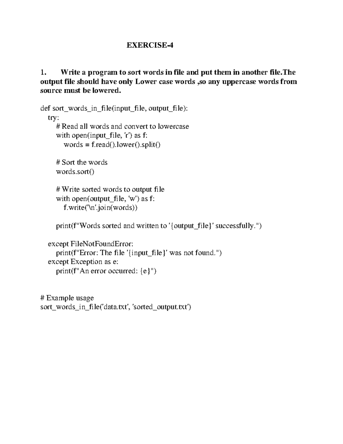 Ex-4 Programs - Python Notes: Word Sorting in Files - Studocu