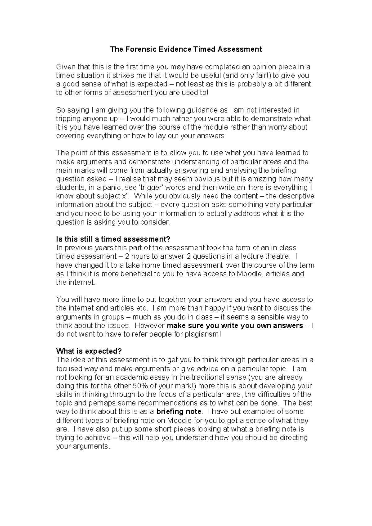 Timed assessment info 25 - The Forensic Evidence Timed Assessment Given ...