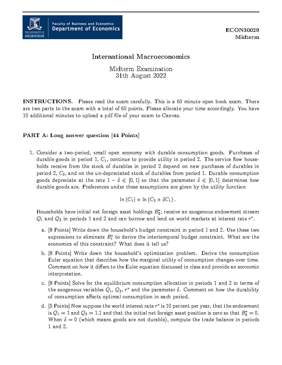 ECON 202: Midterm Exam Questions in International Macroeconomics - Studocu