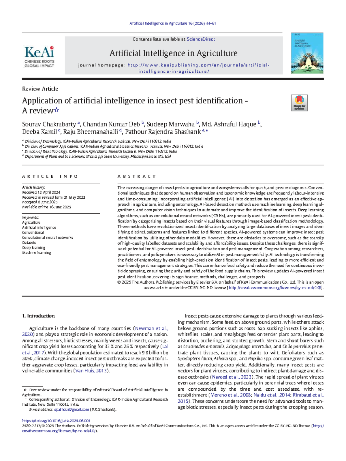 Application of AI in Insect Pest Identification - A Review (AGRI 16 ...